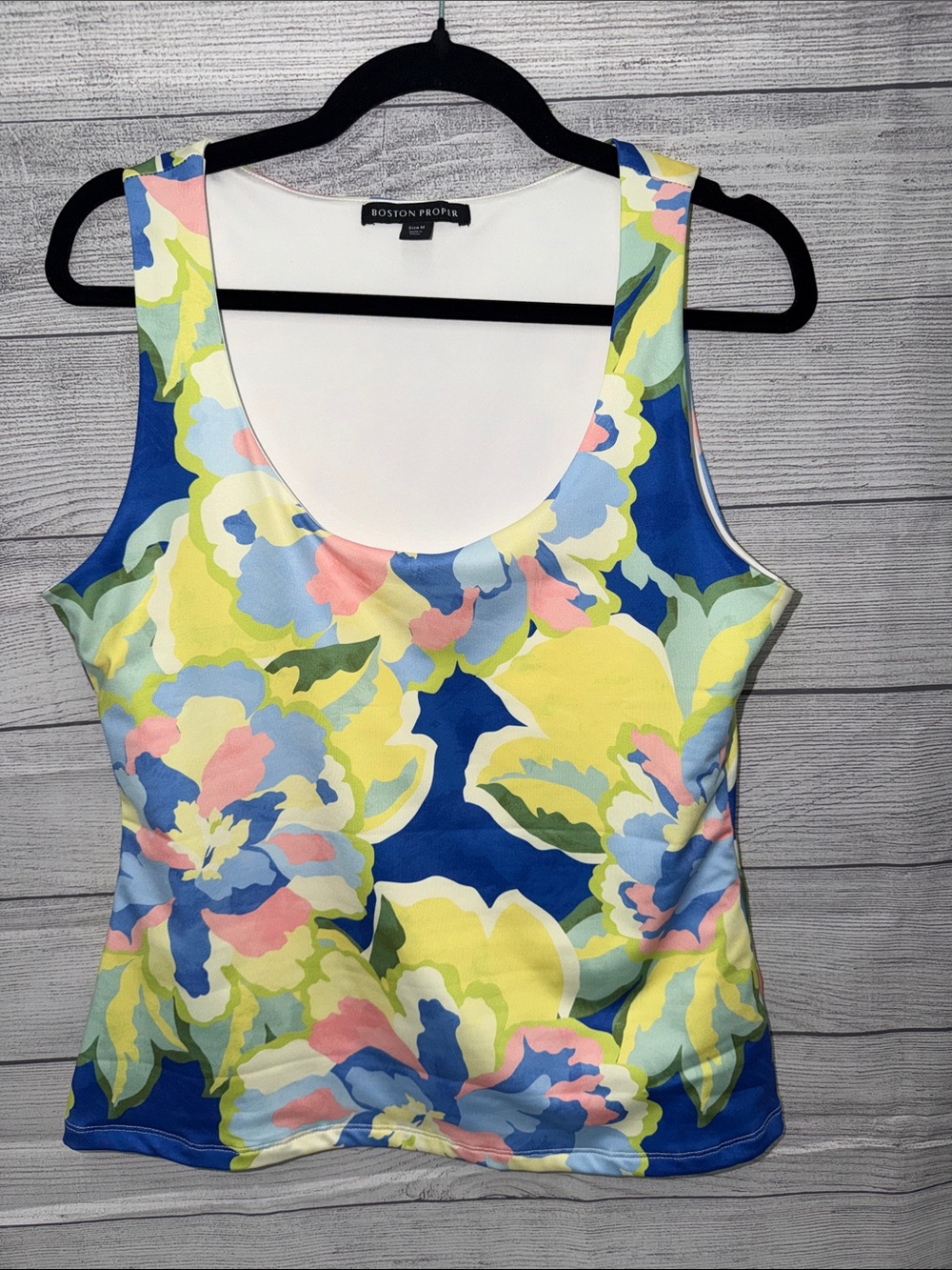 Boston Proper Scoop Neck Floral Tank in Blue, Yellow & Pink